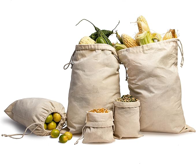 4x6 inches Natural Cotton Double Drawstring Reusable Produce Muslin Bags – Multipurpose Drawstring Storage Pouch for Everyday Use (Pack Of 1)