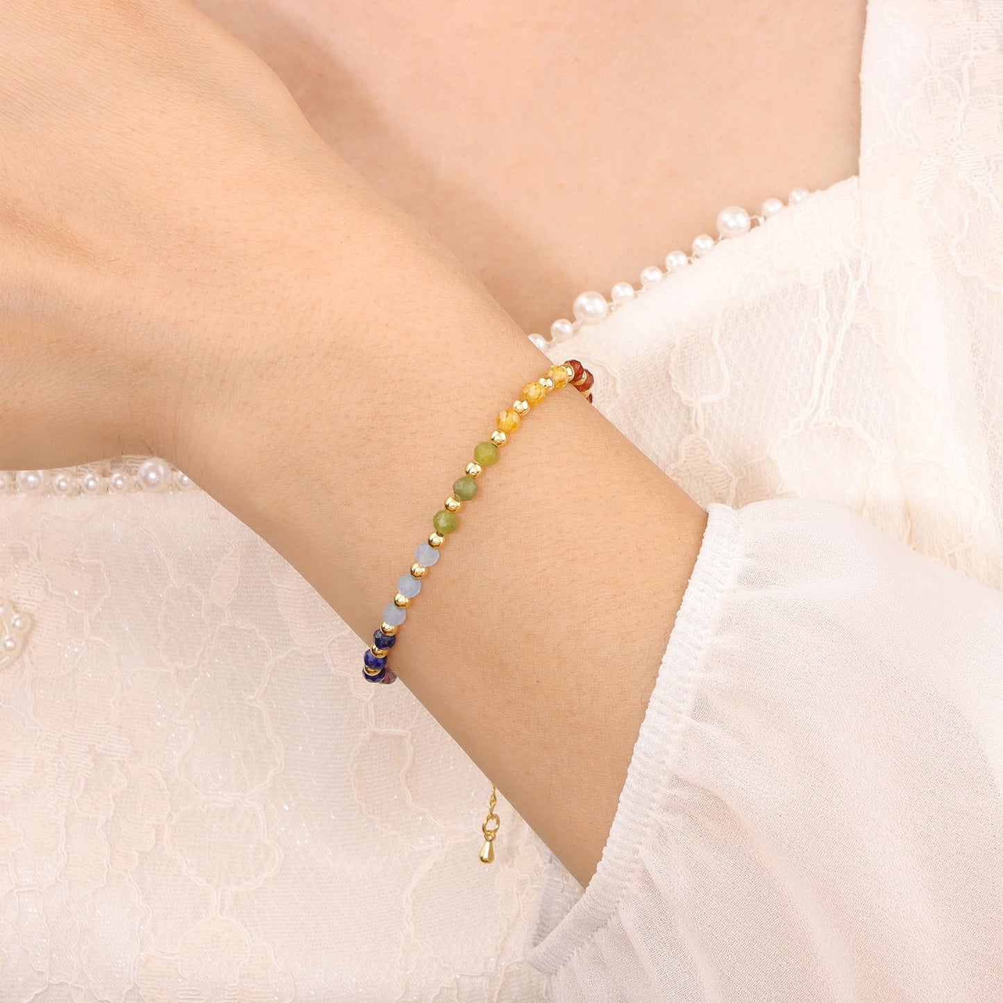 GolbalJew Tiny Crystal Beads Bracelet Colorful Natural Stone Adjustable Link Bracelet for Women Trendy Jewelry Gift