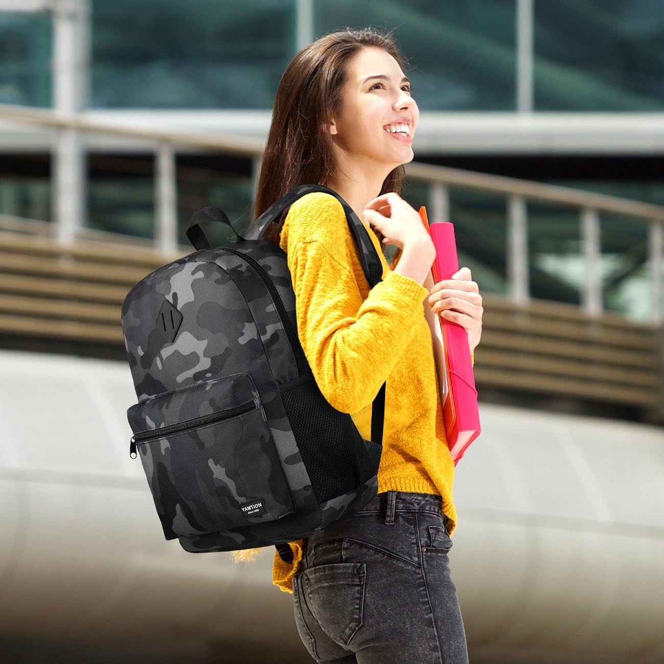 School Backpack,Classic Bookbag Men and Teen Boy Schoolbag with USB Charging Port for High School College Office Work Travel