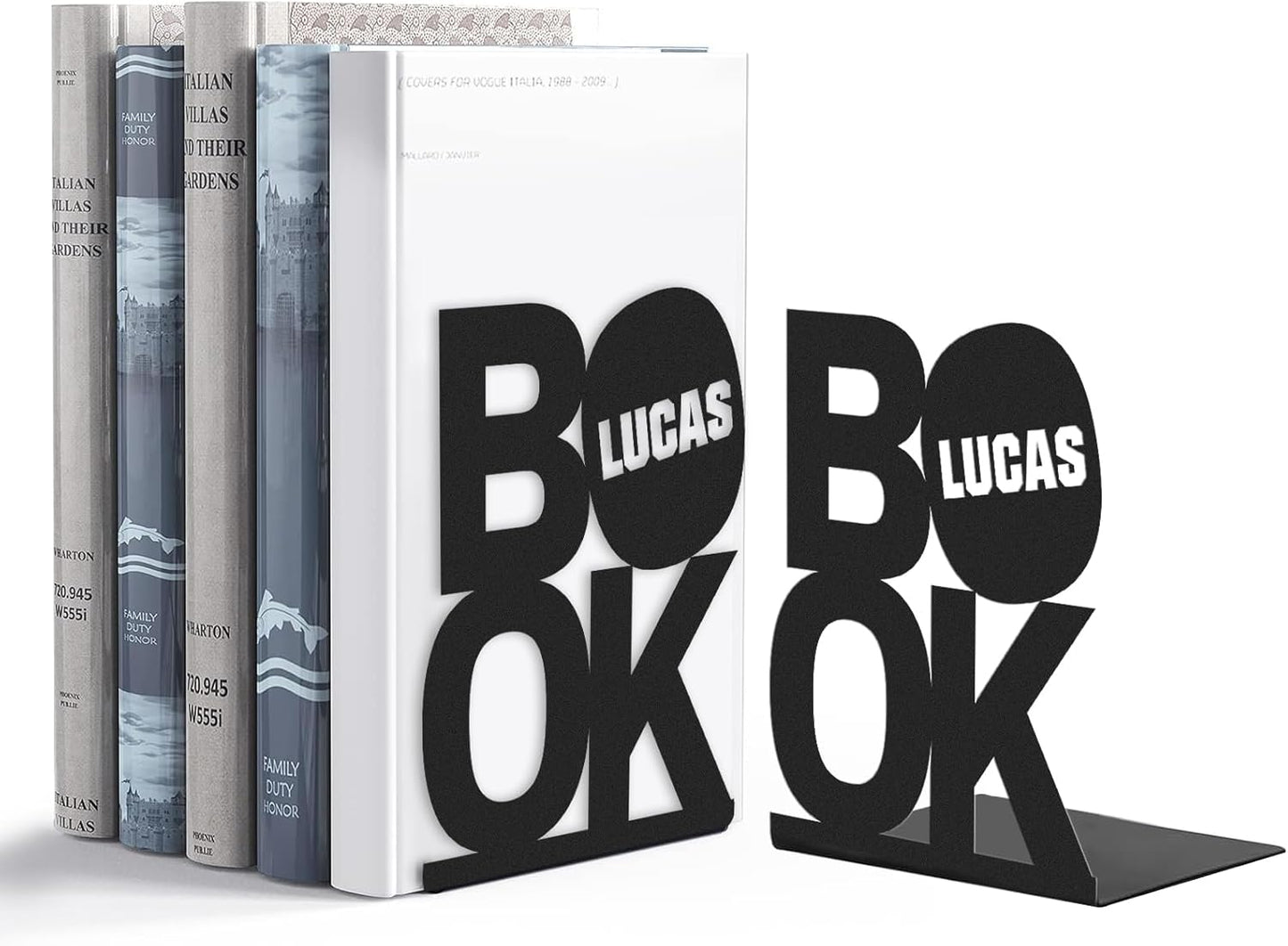 Personalized Name Metal Book Ends 2 Pcs, Unique Bookends for Shelves Room Decorative, Heavy Duty Metal Bookends, Non-Slip Book Stopper, Book Shelf Holder for Home Office Study Room, Book Lovers Gifts