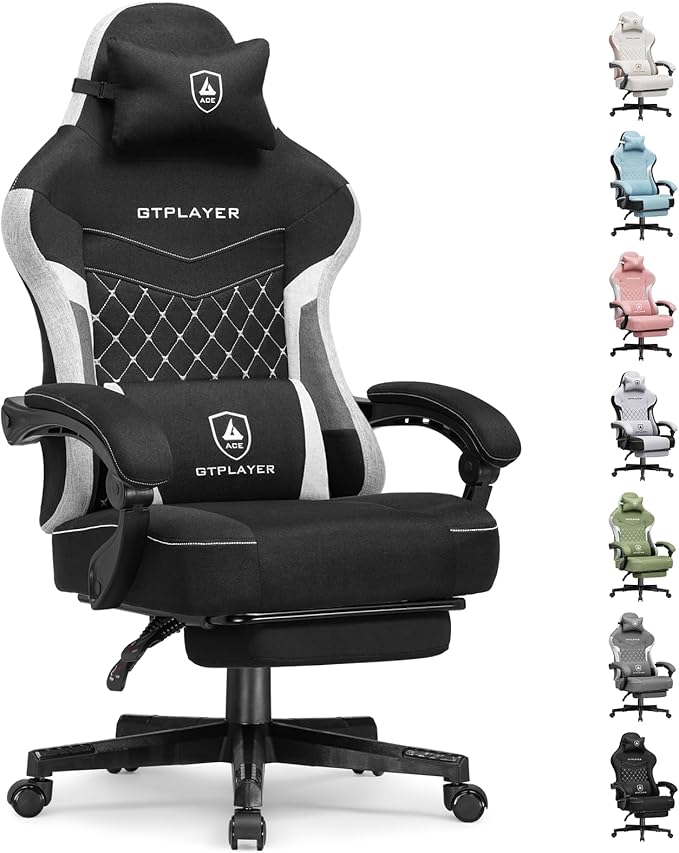 GTPLAYER Gaming Chair, Fabric Computer Office Chair with Pocket Spring Cushion, Ergonomic Office and Gaming, Video Gaming Chair with Linkage Armrests, High Back Desk Chair with Adjustable Recliner