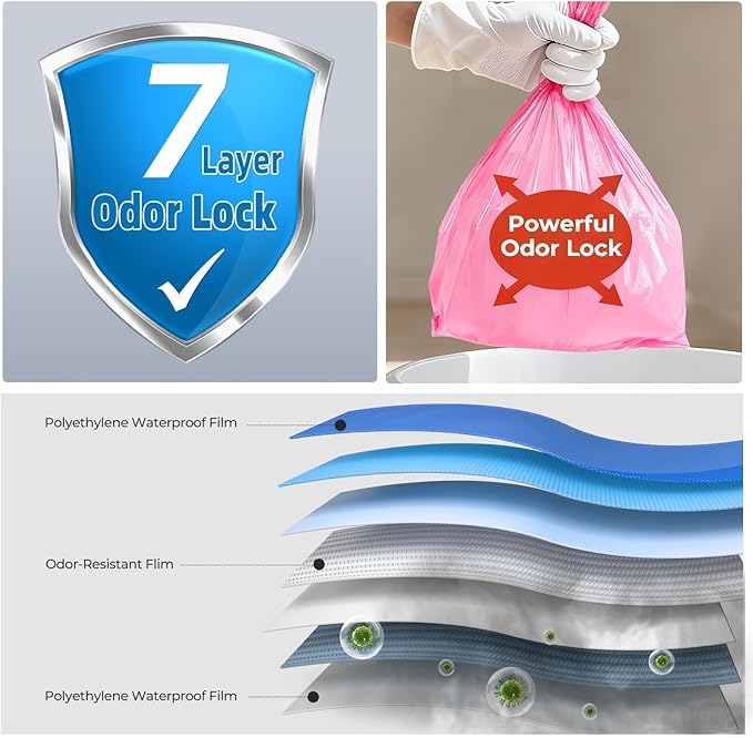 Odor Sealing Disposable Diaper Bags with Tie Handle, 160 count, Large Capacity, Unscented & Durable Diaper Trash Bags for Home & Baby Travel Use (Color:Pink)