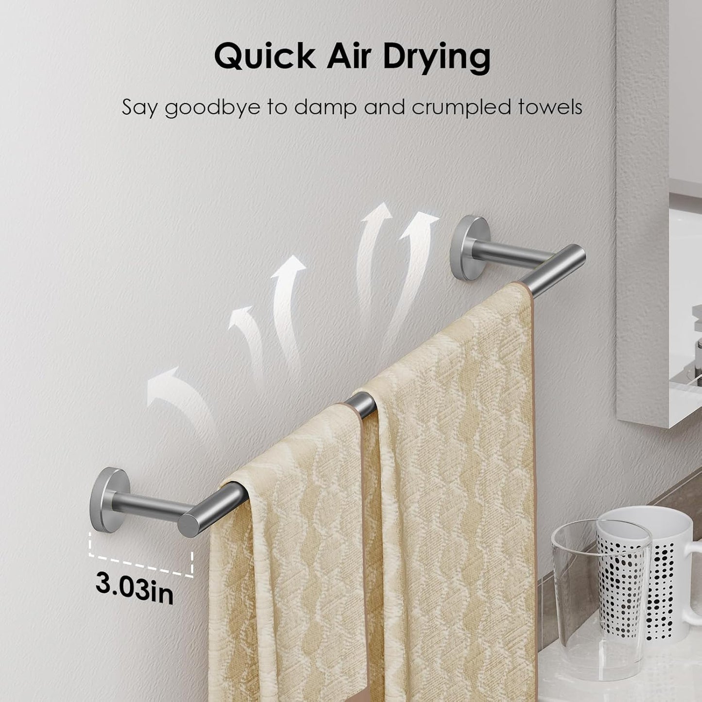 FORIOUS Towel Racks for Bathroom Wall Mounted, Stainless Steel Bathroom Towel Rack 24 Inch, Includes Wall Mounting Hardware (Brushed Nickel, Total Length 26-Inch)
