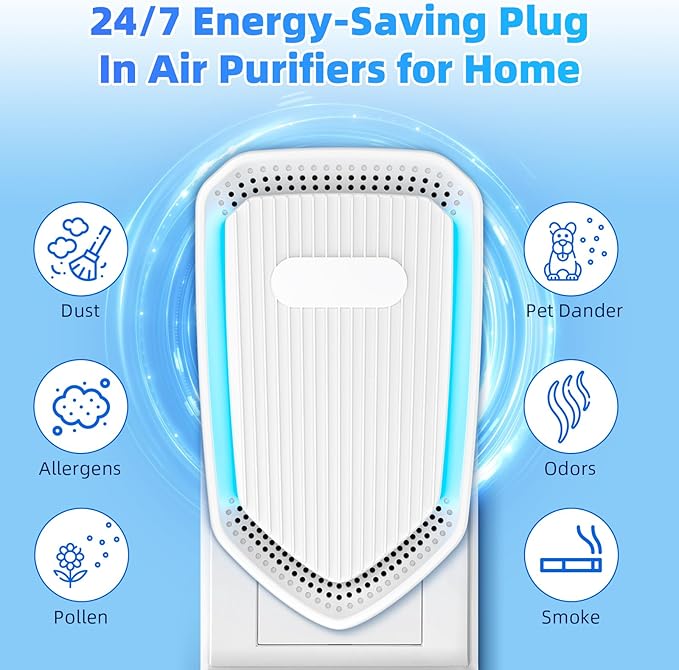 Upgraded Plug in Air Purifiers Odor Eliminator for Home with Negative Ion Generator,Air Ionizers for Dust Mites,Quiet Portable Air Freshener Plug In for Bedroom,Office,Kitchen,Smoke,Dust (8Pack)