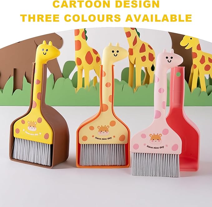 Small Broom with Dustpan Combo Set Cartoon Mini Broom and Dustpan Set Cute Cleaning Kit for Home Office Floor Counter Pet Nest (Orange)