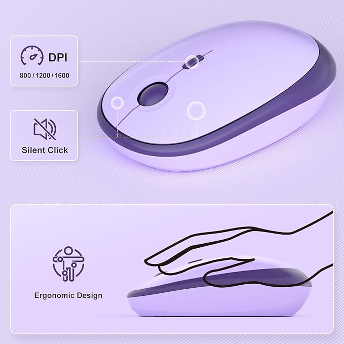 MOFII Wireless Keyboard and Mouse Combo, 2.4GHz Retro Typewriter Keyboard Full Size and Silent Mouse, 2-in-1 USB Receiver Plug and Play, for Laptop, PC, Desktop, Windows (Violet)