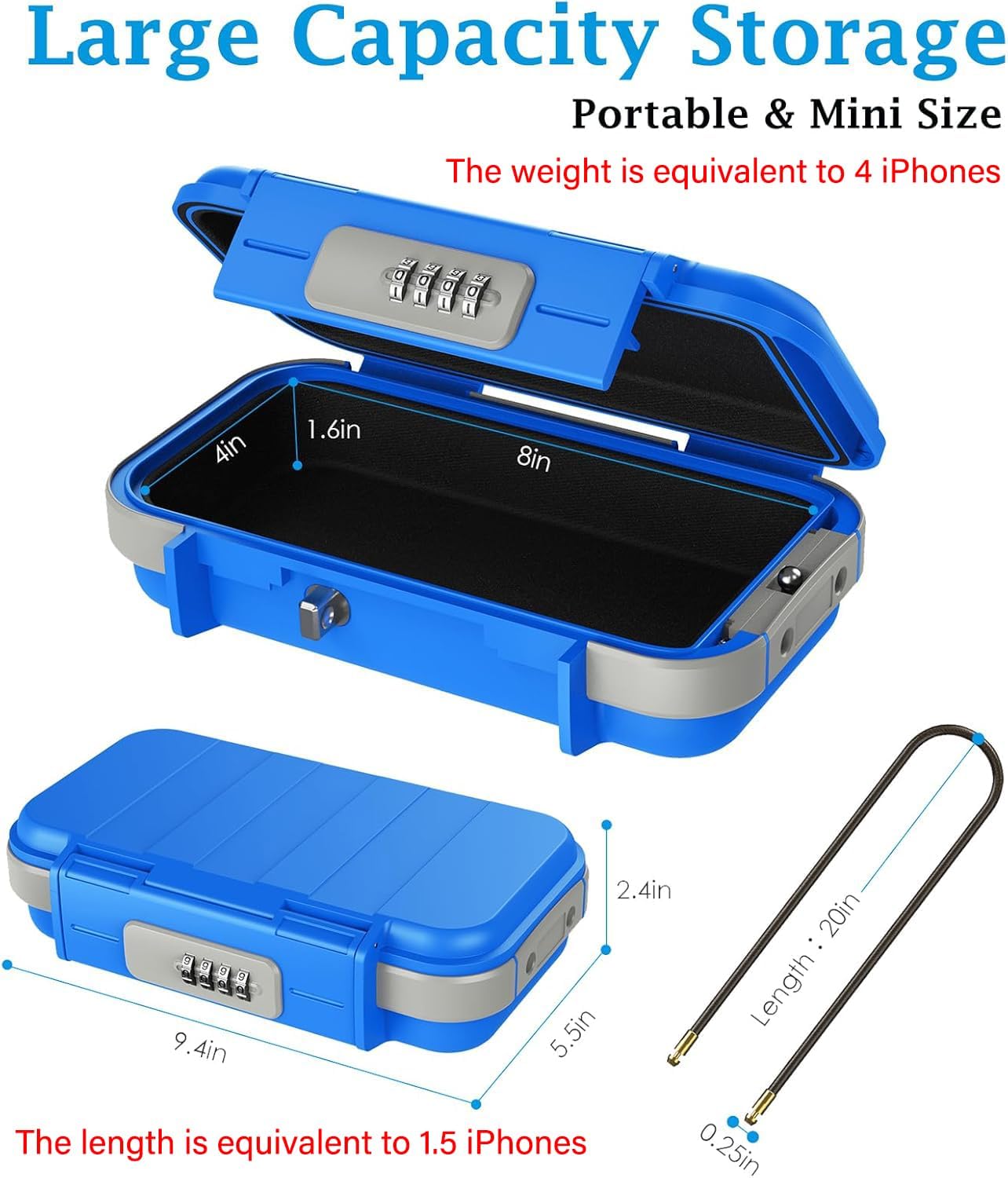 AMIR Portable Safe Box, Combination Security Case LockBox with Code, Waterproof Anti-Theft Mini Travel Safe Lockbox with Removable Chain, Portable Lock Box for Car Dorm Beach Hotel Personal Items Safe