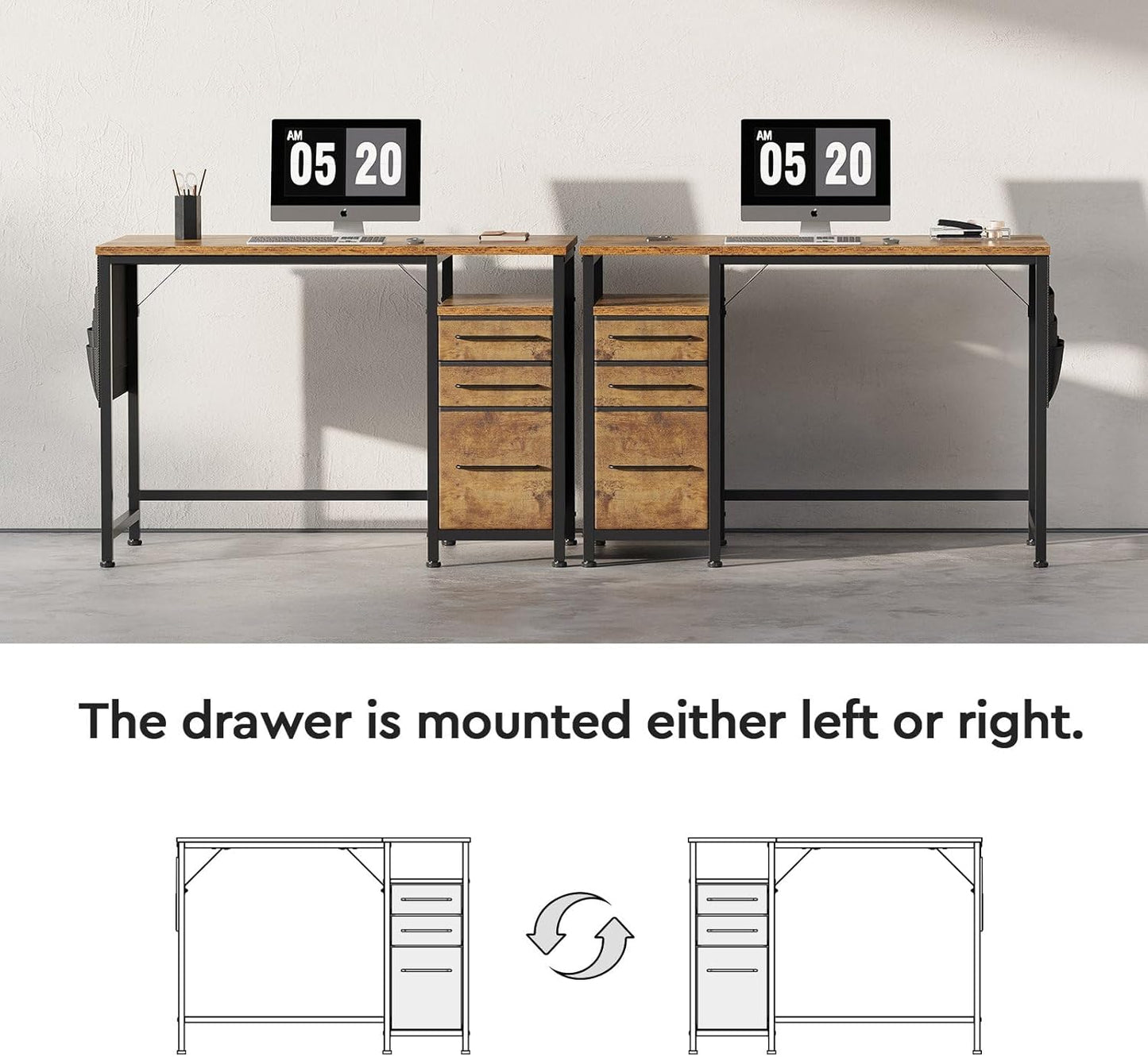 Ｍａｉｈａｉｌ Maihail Small Desk with Drawers, 40 inch Computer Desk with Shelves, Writing Desk with Storage, Small Office Desk with Metal Frame, Rustic Brown2