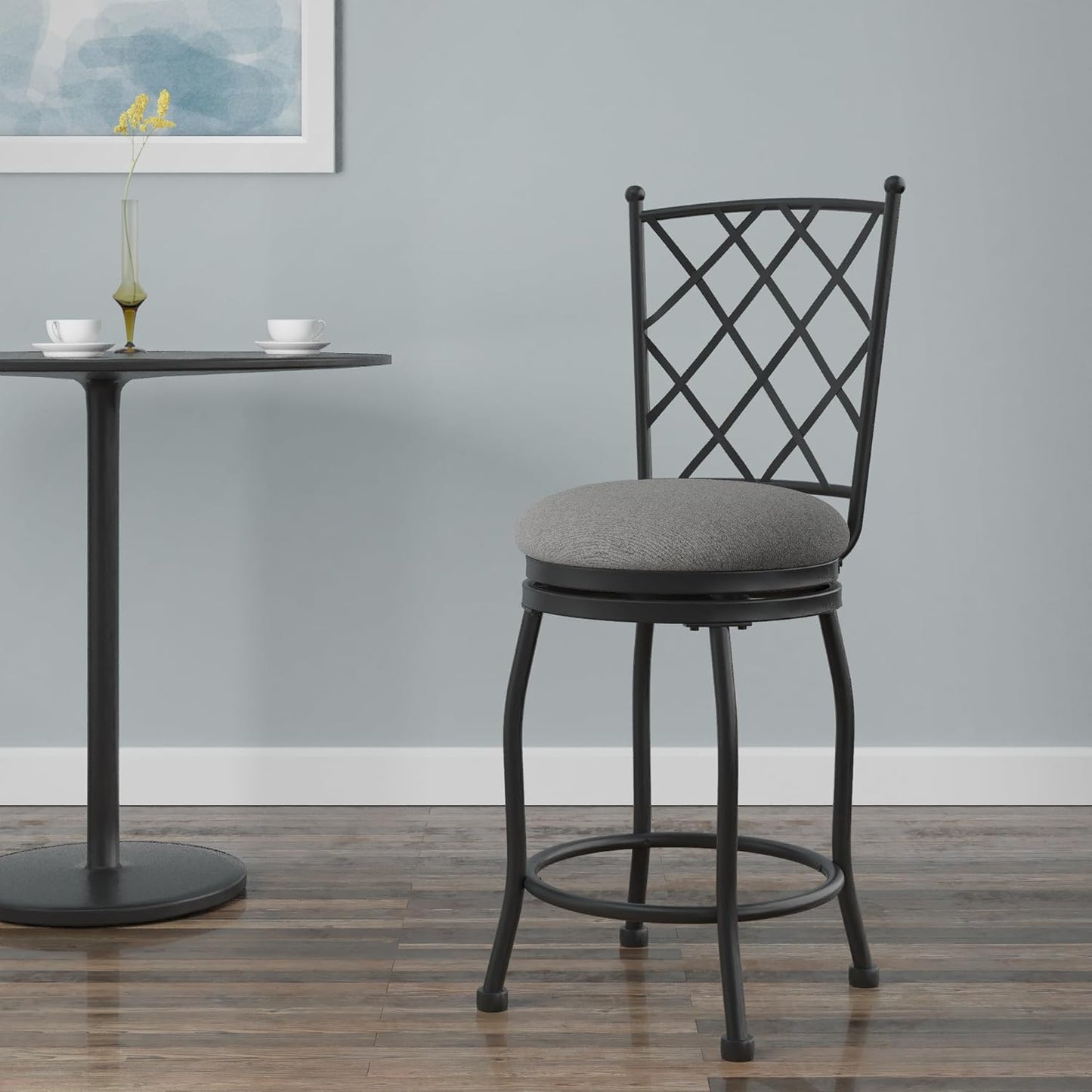 HomePop Home Decor | Metal Counter Height Bar Stools | 24" Bar Stools with Back | Decorative Home Furniture (Gray Woven)