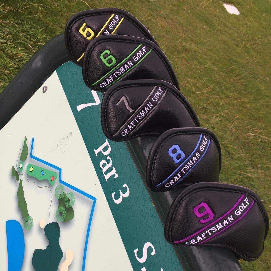 CRAFTSMAN GOLF 12pcs or 1pc Black Leather Golf Iron Head Covers Set Headcover Colorful Number Embroideried for Callaway Ping Taylormade Cobra Also Custom Version w/Your Name