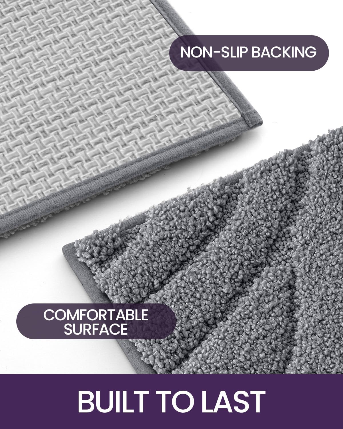 DEXI Bathroom Rugs 24x43, Extra Soft Absorbent Bath Mat, Non Slip Bathmat for Bathroom Floor, Machine Washable Rugs for Shower Floor, Dark Grey
