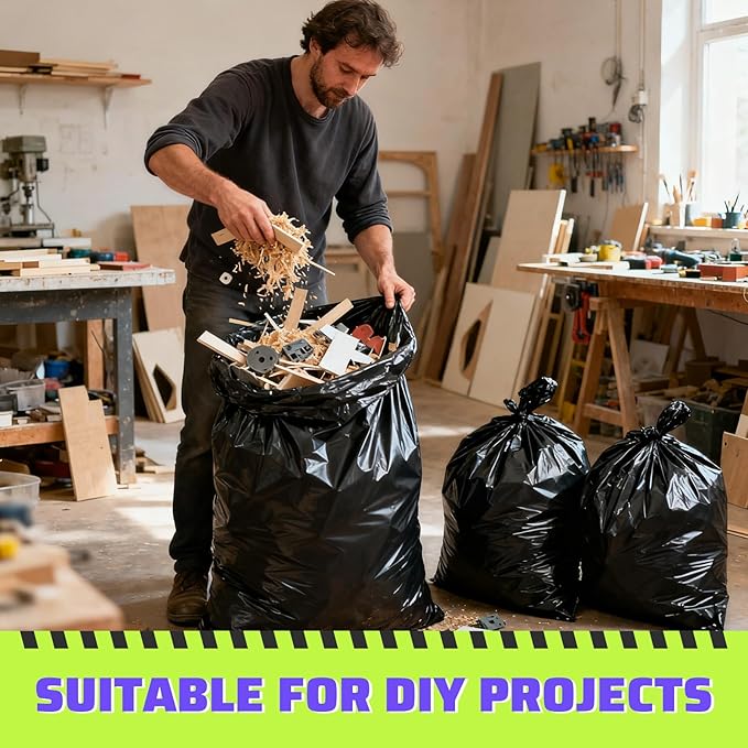 55-60 Gallon Trash Bags 40 Count, 2 Mil Heavy Duty Trash Bags, Durable & Tear-Resistant Trash Can Liners, Large Black Garbage Bags for Household Waste, Kitchen Waste, Yard Trash & Packing Leaves