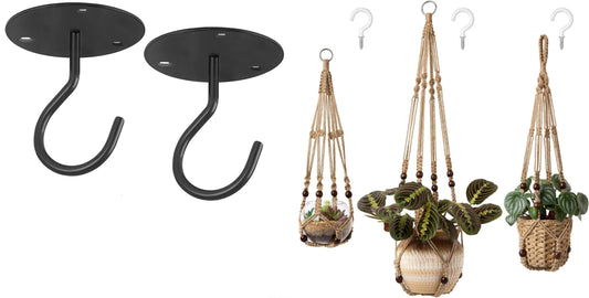 Mkono 3 Pack Macrame Plant Hangers and Ceiling Hooks, Indoor Different Size Hanging Planter Basket Flower Pot Holder with Beads No Tassels, Medium, Brown