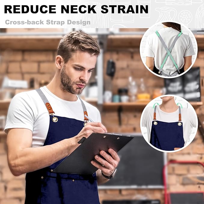 chef apron bib tool apron for man woman cross back straps with 4 pockets for kitchen cooking gardening baking working
