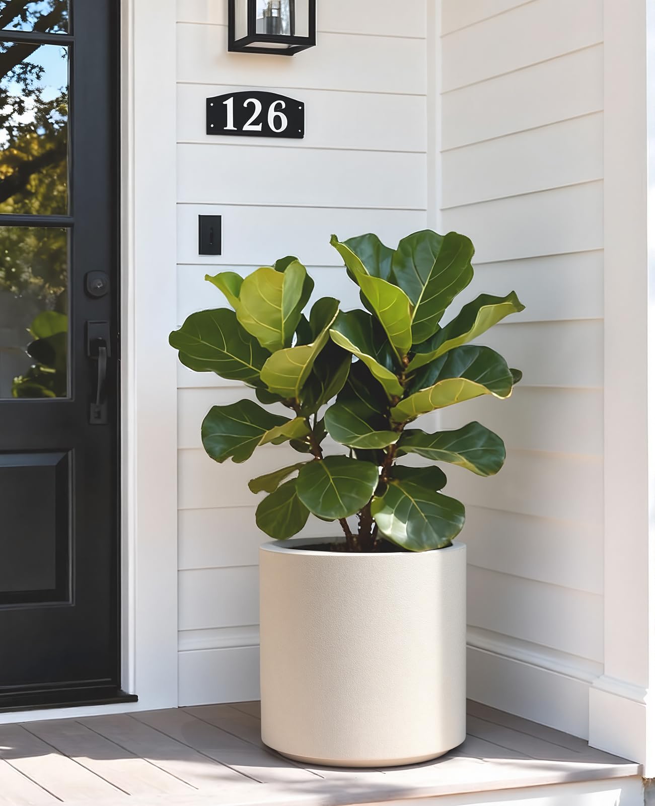 homenote Flower Pots 13.2 Inch,Large Plant Pots Indoor with Drainage,Plastic Pots for Plants,Garden Pots for Outdoor,Large Planters for Indoor Plants,Big Plastic Planter,Off-White