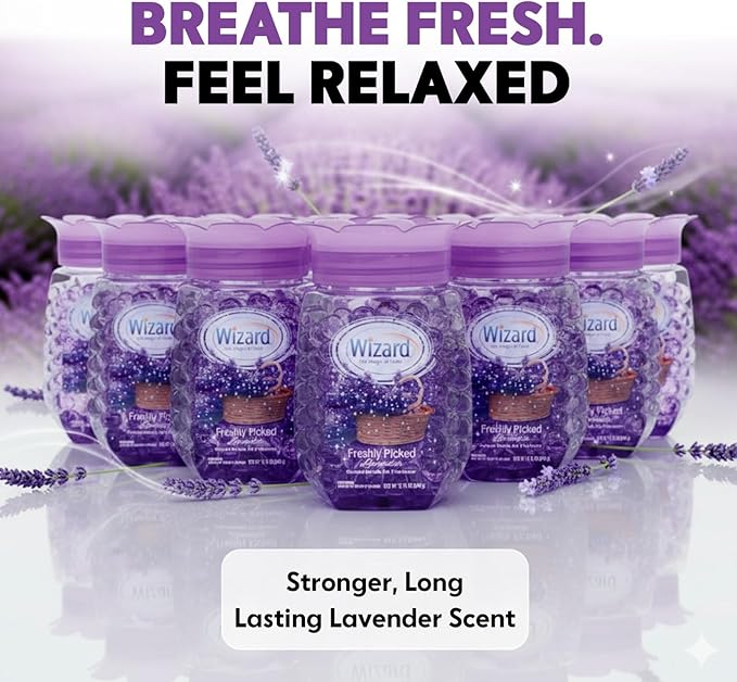 12 WIZARD Odor Eliminator Gel Beads - 12 oz, Air Freshners For Bathroom, Rooms, Per Areas and Car Freshner - Freshly Picked Lavender