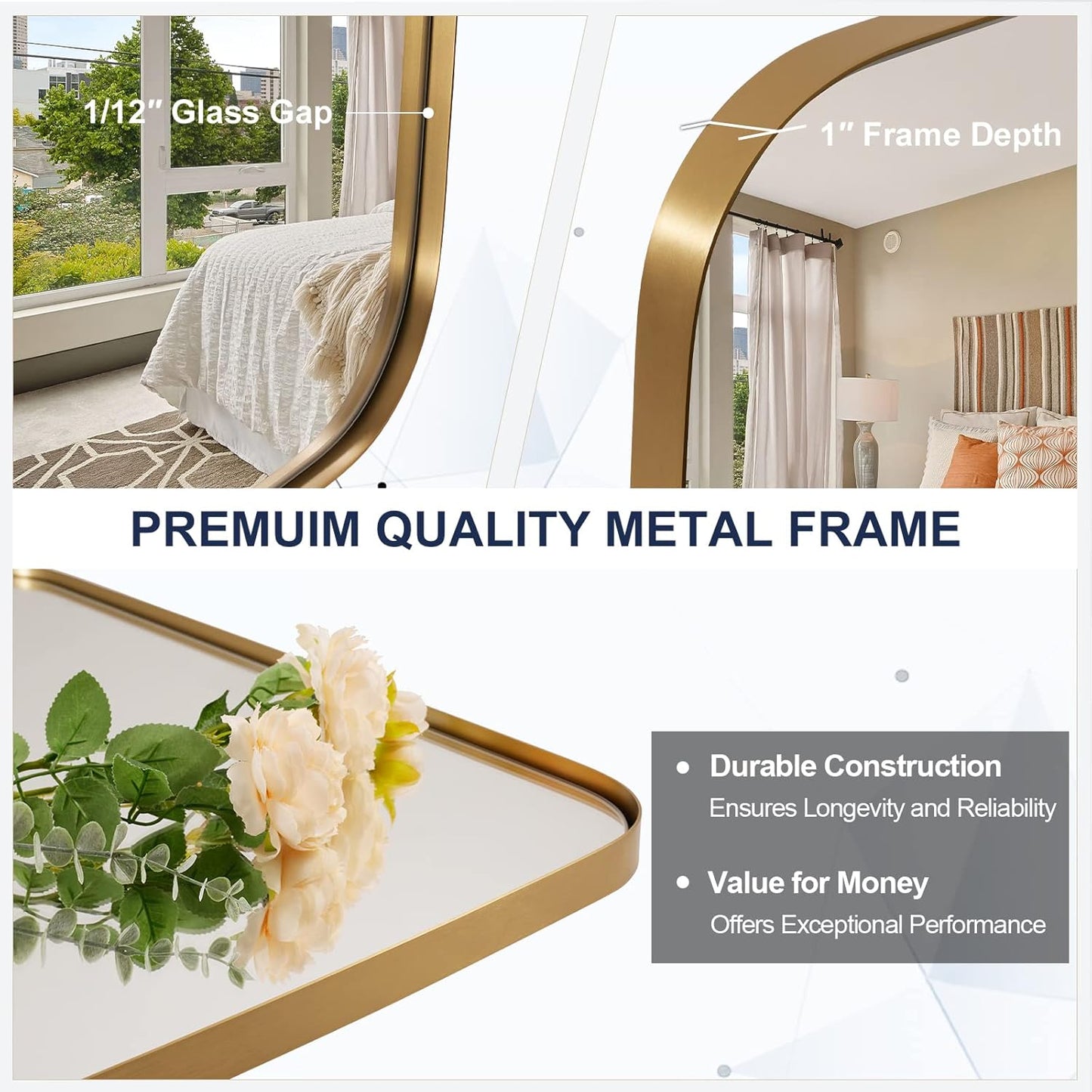 ANDY STAR Gold Mirror, 30x48’’ Brushed Gold Oval Mirror for Bathroom, Oblong Mirrors with Brass Metal Frame, Oval Vanity Mirror for Modern Farmhouse Wall Decor 1”Deep Set Design