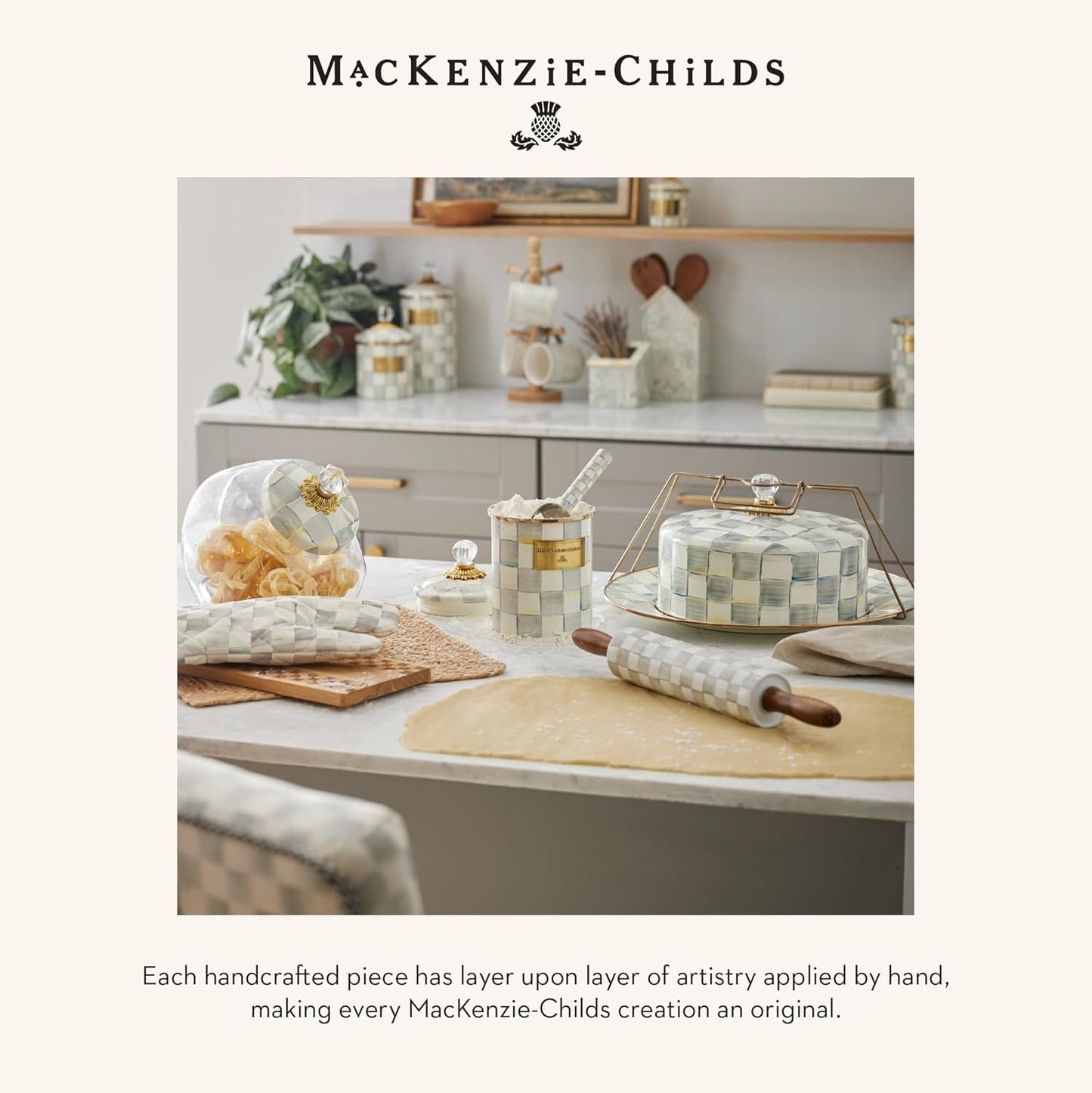 MACKENZIE-CHILDS Set of 4 Enamel Appetizer Plates, Mini Dessert Plates, 5 Inches, Gray-and-White Sterling Check