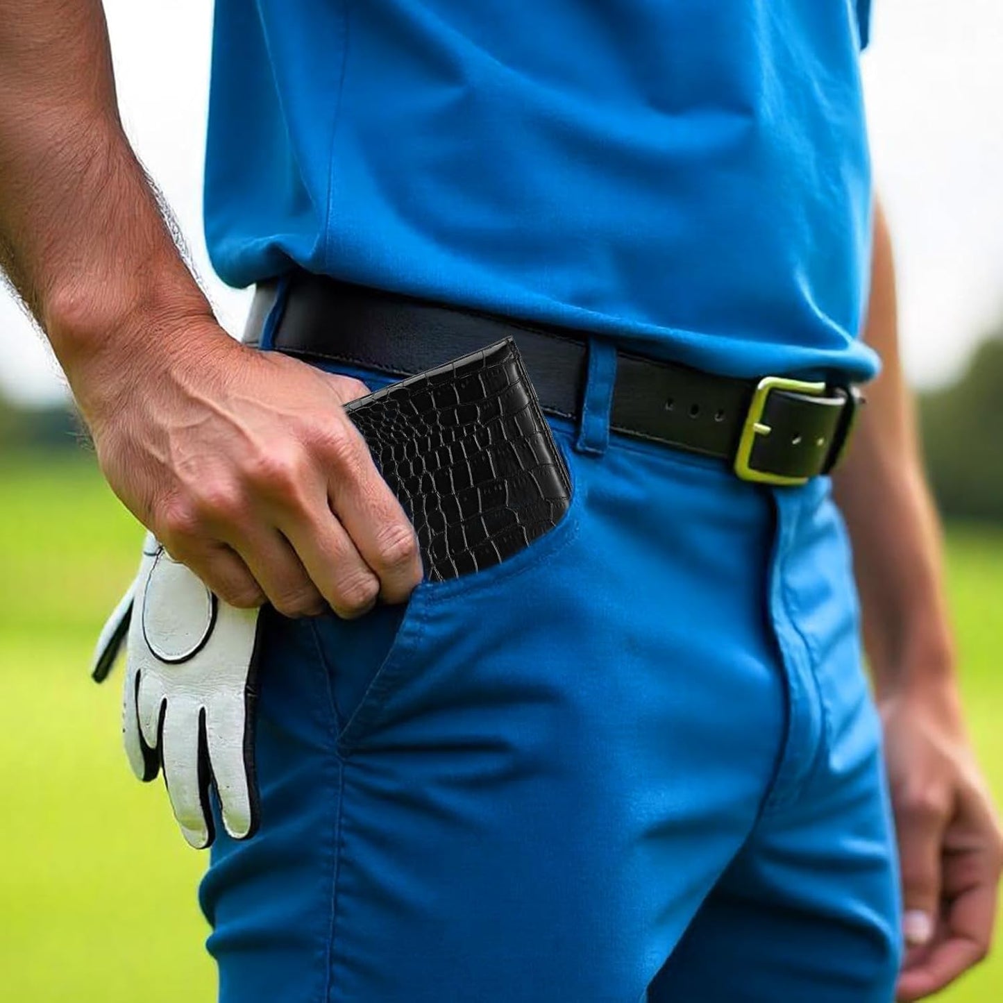 TIESOME Premium PU Leather Golf Scorecard Holder, Golf Yardage Book Cover Score Card Holder with Built-in Pencil Loop, Black 6.9x4.3in