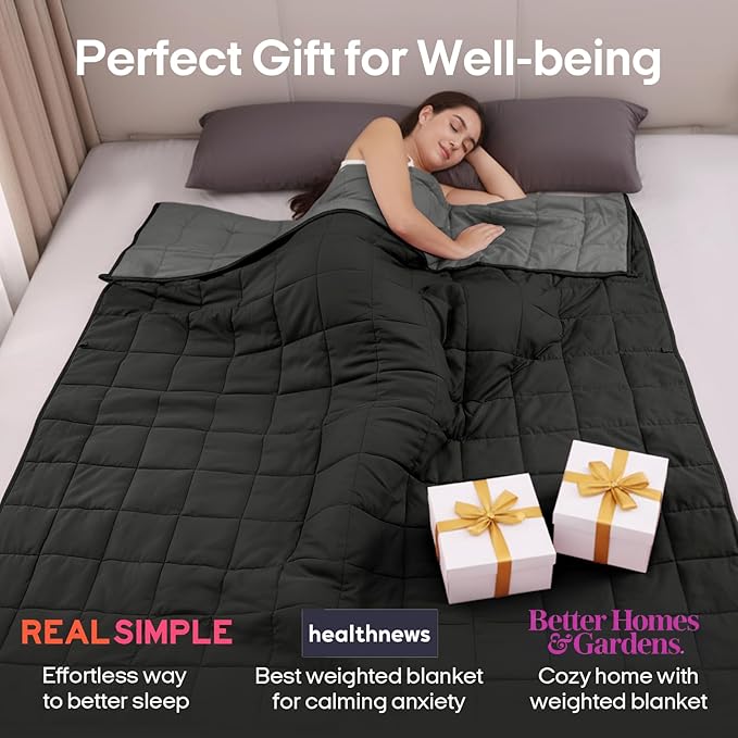 ZonLi Weighted Blanket for Adults (60"x80", 20lbs, Grey/Black) Queen Size High Breathability Cooling Heavy Blanket, Soft Material with Premium Glass Beads, All-Season, Easy Care