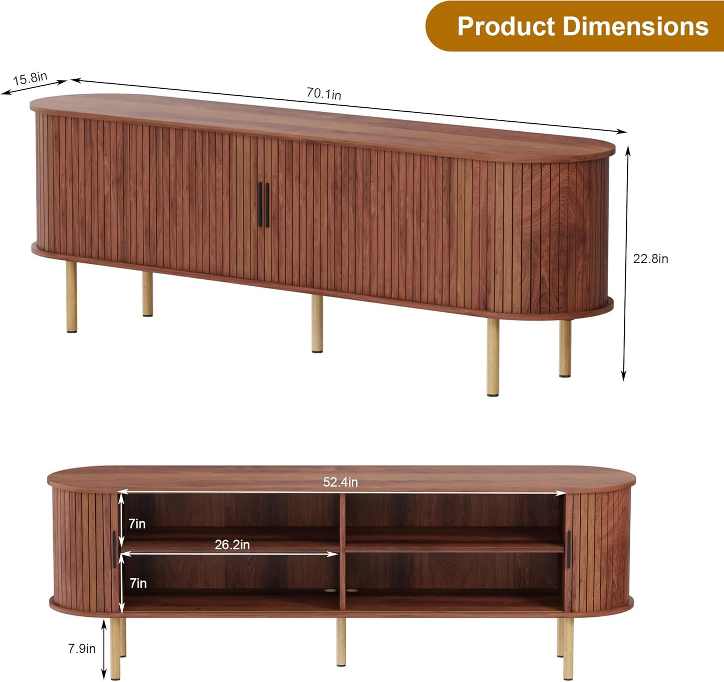 GarveeHome 70.1" TV Stand, Modern TV Console Table with Storage Compartment and Sliding Door, Gaming Entertainment Center with Cabinet for Living Room, Bedroom, Office, Walnut