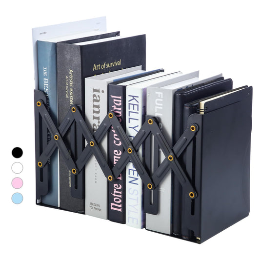 M&G Adjustable Bookends Book Ends for Shelves, Metal Bookend for Heavy Books, Desk Magazine File Organizer Holder Extends up to 20in, Book Stopper for Home, Office, Classroom (Black)