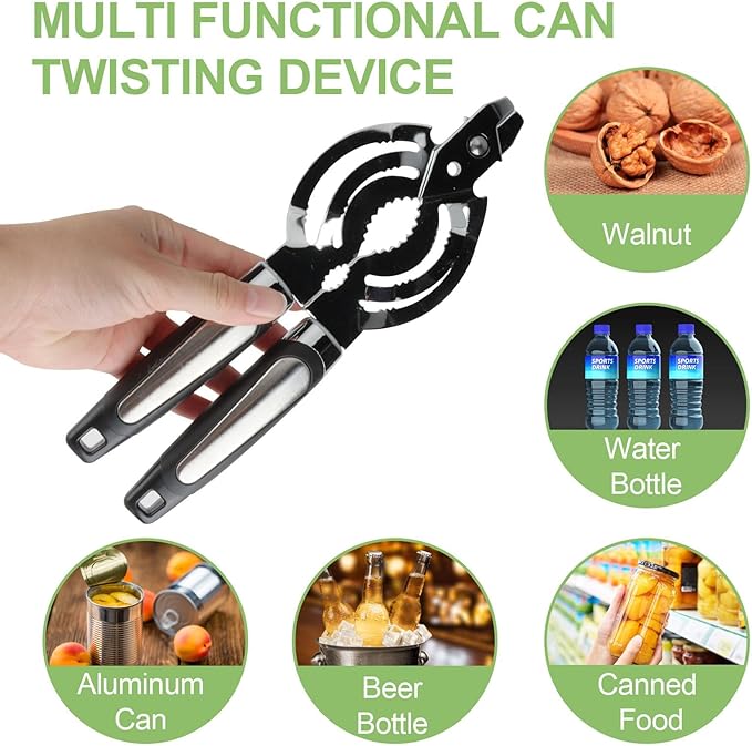 Stainless Steel Can Opener, Jar Opener for Weak Hands, Compatible with Different Sizes of Bottle Lids, Bottle Tops, Bean Can Lids, Pickle Lids