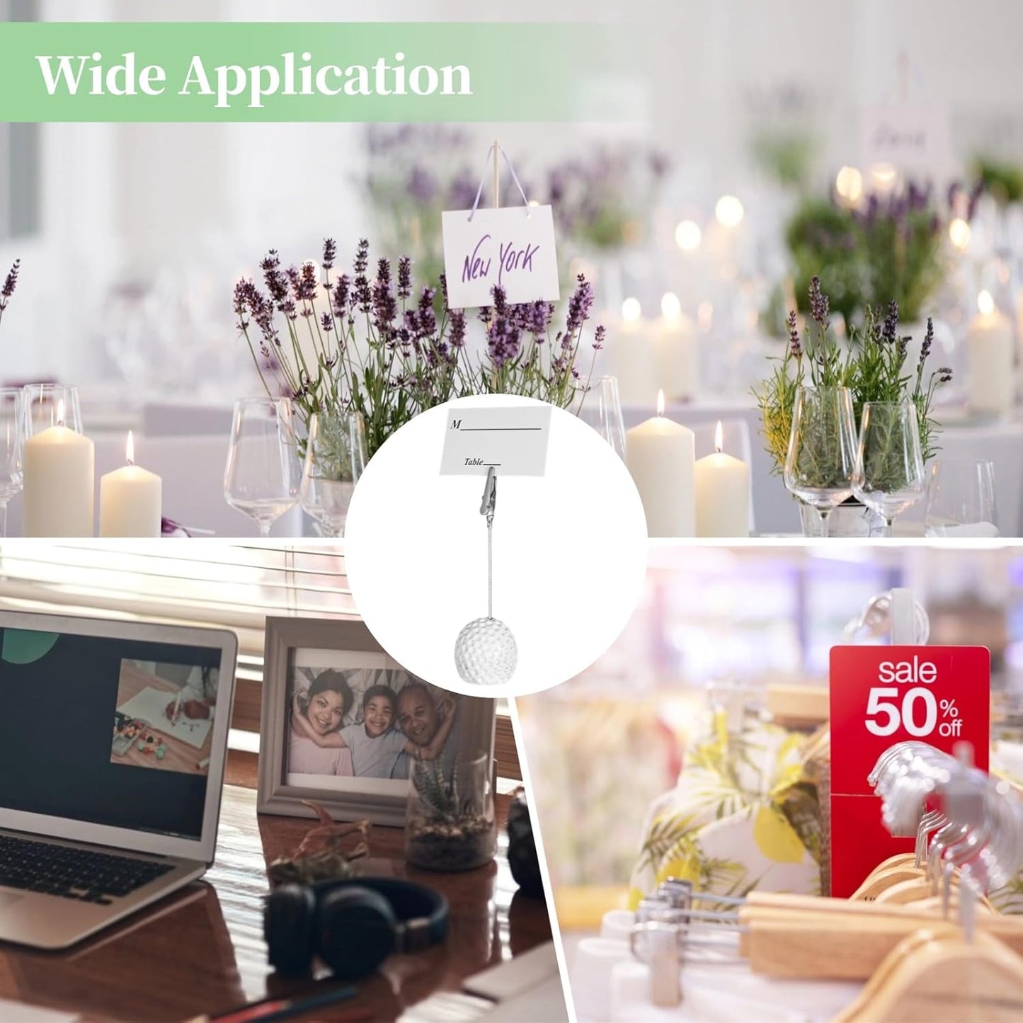 12 Pcs Ball Base Memo Clips, Resin Golf Ball Shaped Card Holders with Alligator Clips, Table Number Card Stands, Picture Photo Display Holders, Note Paper Clips for Wedding, Office