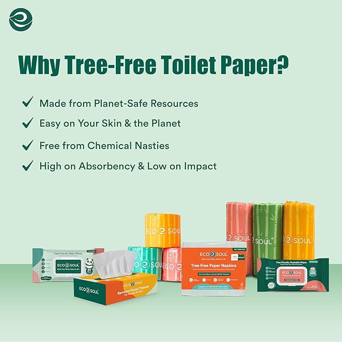 ECO SOUL Bamboo Toilet Paper 24 Mega Rolls 3 Ply, 300 Sheets per Roll | Eco-Friendly Septic Safe Organic Bath Tissues Sustainable Toilet Paper Compostable - FSC Certified