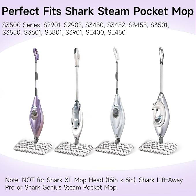 Steam Mop Replacement Pads for Shark S3500 Series S3501 S3601 S3550 S3801 S3901 SE450 S3601D S3901D S2901 S2902 Microfiber Steam Pocket Mop Pads Washable, 3 Pack