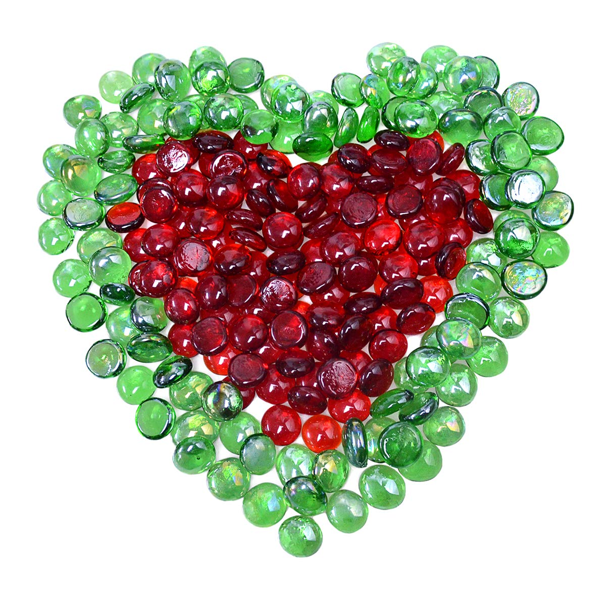 Kissvian Flat Glass Marbles/Gems/Stones/Beads for Home Décor Vase Filler Table Scatter Art Craft Aquarium – 2LB (17-20mm, Approx. 3/4") Red & Green
