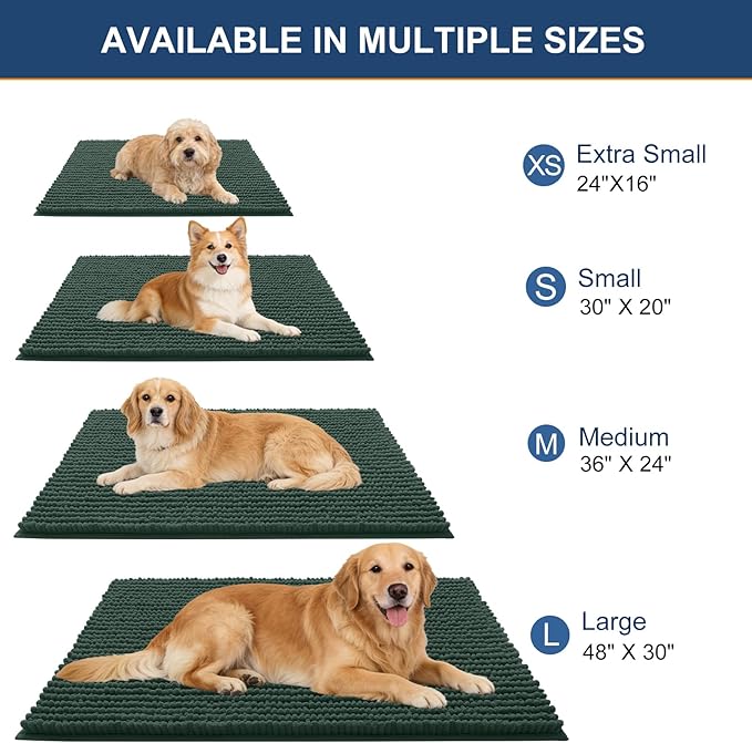 OLANLY Dog Door Mat for Muddy Paws 40x32, Ultra Absorbent Chenille Mud Doormat, Non-Slip Washable and Dirt Trapping Doormat for Indoor Entryway, Quick-Dry Indoor Pet Bed Mats for Dogs, Blackish Green