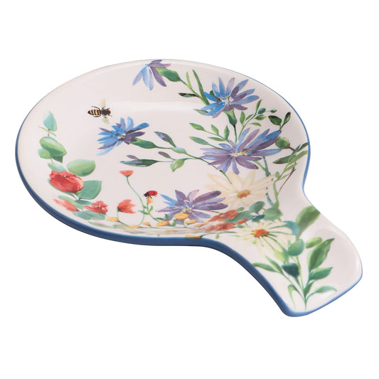 Bico Summer Provence Spoon Rest for Stove Top, Ceramic Spoon Holder for Kitchen Counter, Easy to Clean Coffee Spoon Rest Dishwasher Safe, Kitchen Cooking Utensil Rest for Ladles Spatula