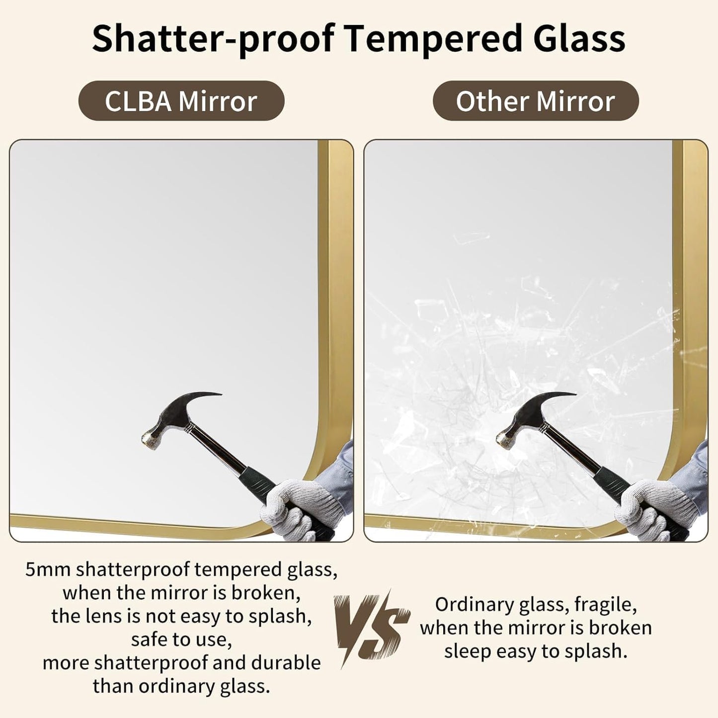 Gold Bathroom Mirror, 16x20 Inch Aluminum Frame Rectangle Mirror, Anti-Rust, Tempered Glass, Wall Mirror for Over Sink, Vanity, Bedroom, Entryway, Horizontal/Vertical