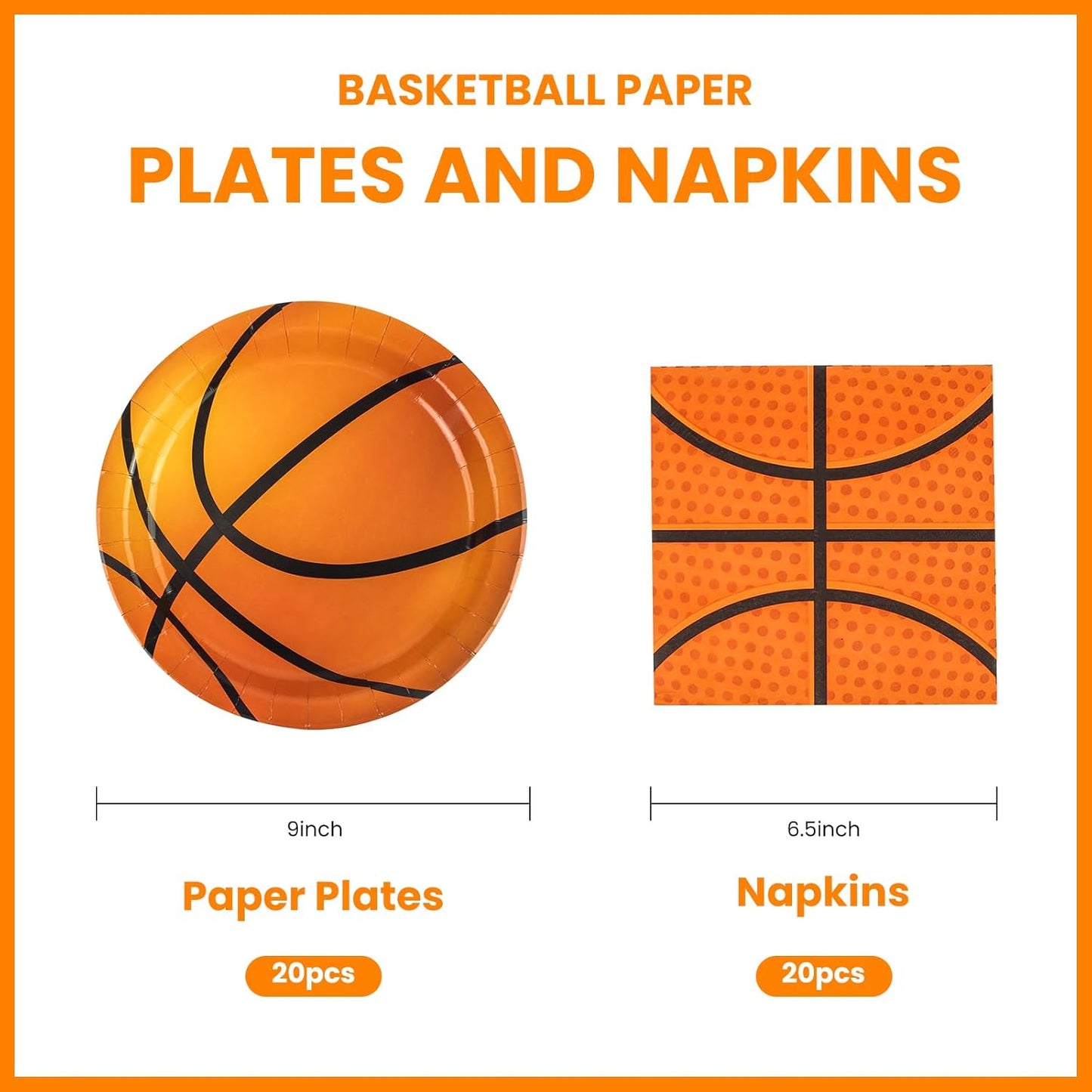 40PCS Basketball Paper Plates and Napkins Party Supplies, Disposable Basketball Party Plates and Napkins Tableware Set for Kids Basketball Birthday Party Decorations Serves 20 Guests