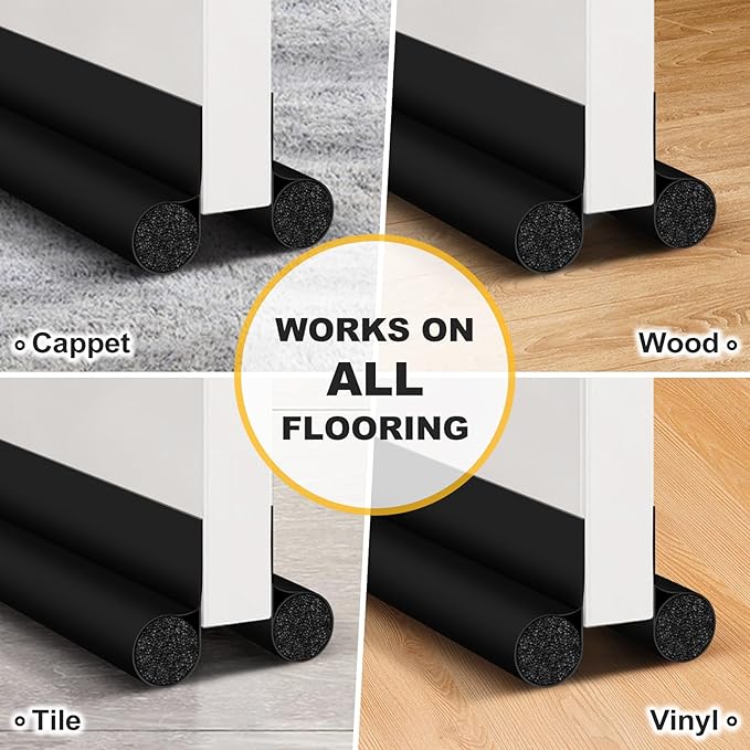HomeProtect Door Draft Stopper 2 Pack Adjustable, Door Sweep for Bottom of Door, Weather Stripping Door Seal Interior & Exterior, Block Cold Air, Sound Light Dust, Easy to Install,30” Black
