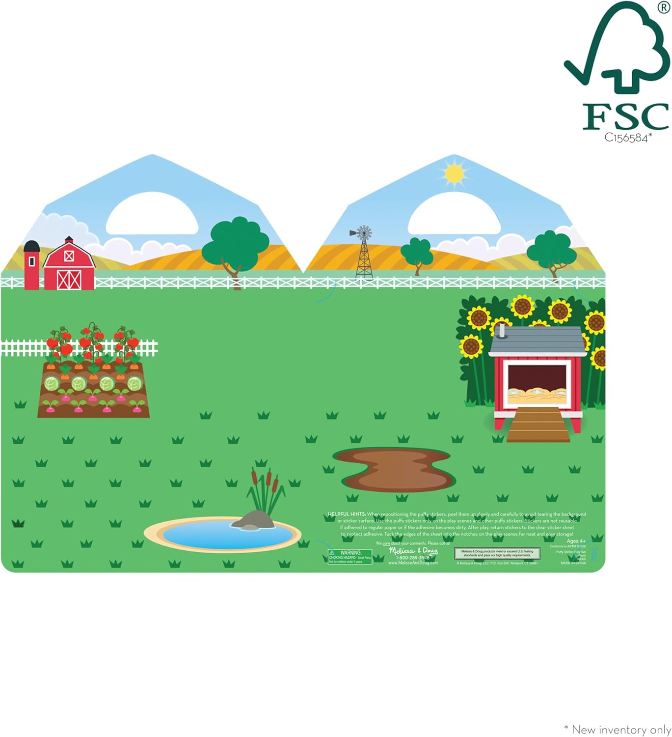 Melissa & Doug Puffy Sticker Play Set – On The Farm, 52 Reusable Stickers with 2 Fold-Out Scenes, Restickable Animal Arts and Crafts Activity Book for Kids Ages 4+ - FSC Certified