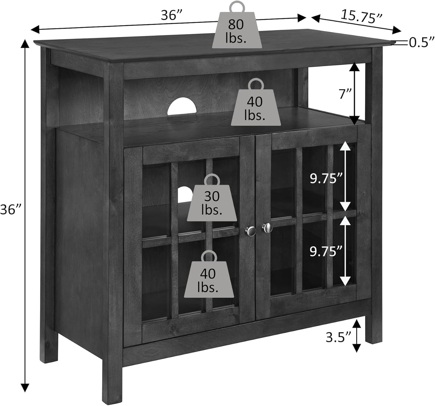 Convenience Concepts Big Sur Highboy TV Stand 36" - Modern Entertainment Center For TVs up to 40", Storage Cabinet for Dining, Living Room, & Entryway, Console Hall Table with Shelves, Dark Walnut