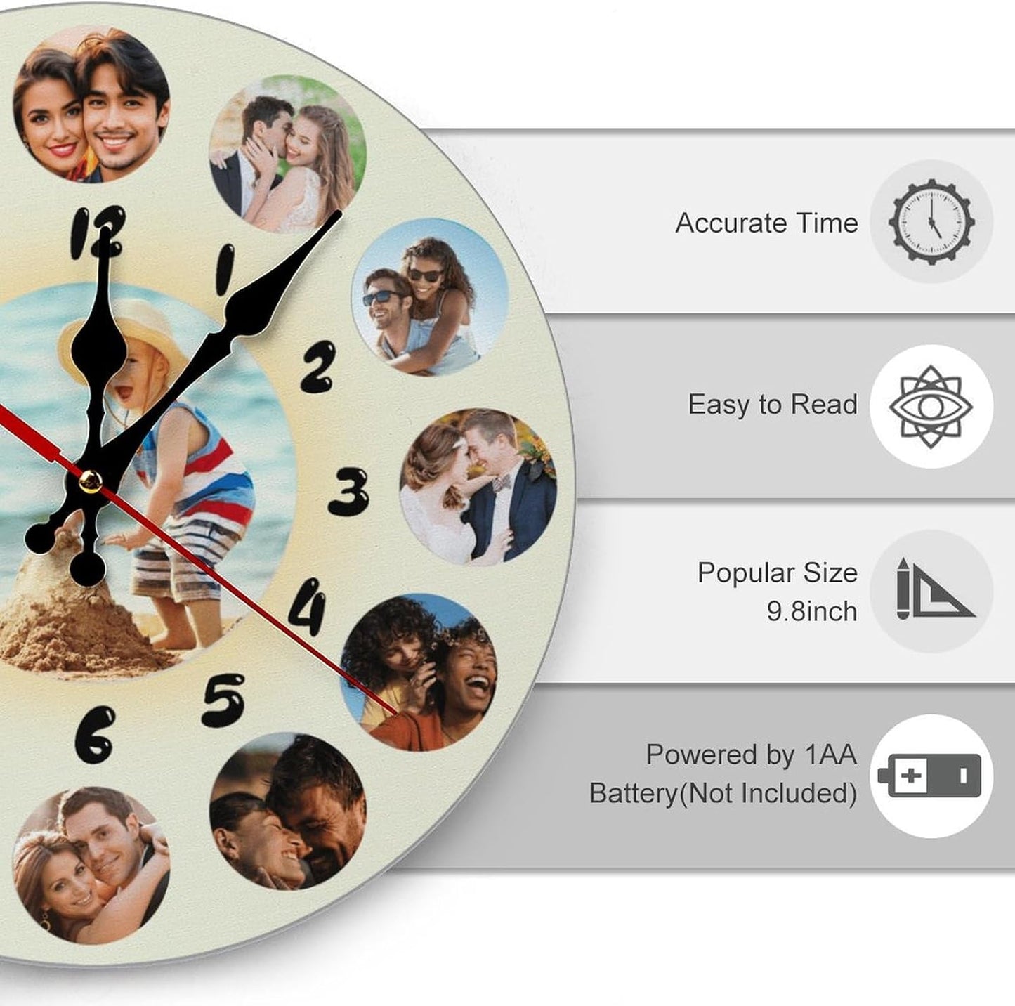 Custom Wall Clock,Personalized Wood Clock add Your Photo/Text,Customizable Silent Round Decoration for Kitchen Bathroom 15.7inch style8