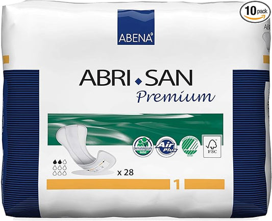 Abena Abri-San Premium Incontinence Pads, Light Absorbency, (Sizes 1 To 3A) Size 1, 280 Count