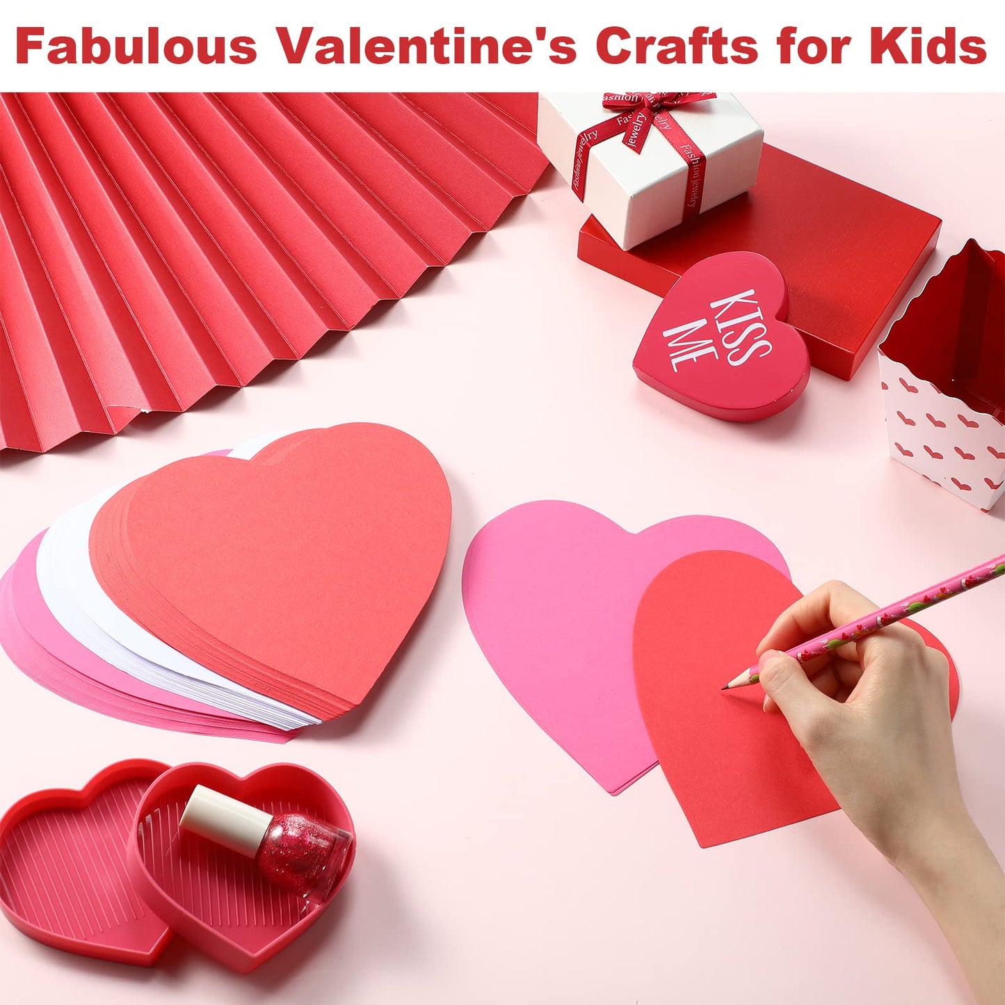 90 Pieces Heart Cutouts Paper Hearts Heart Shape Cards 5.5 Inches Large Valentine's Day Paper Cutouts with Glue Point Dots (Red,Pink and White)