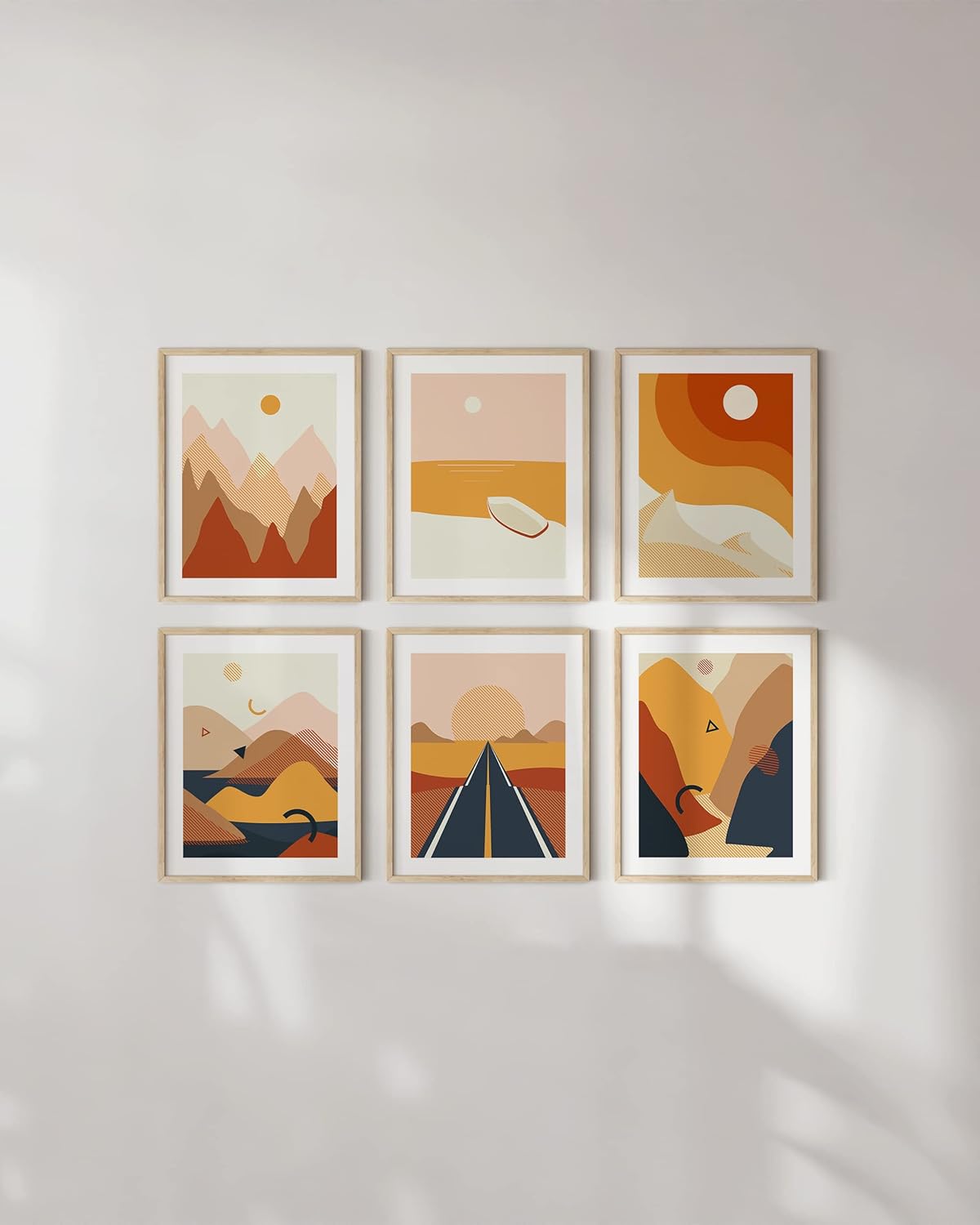 HAUS AND HUES Set of 6 Modern Aesthetic Mountain Wall Art - Abstract Minimalist Landscape Wall Art Posters (16x20 UNFRAMED)