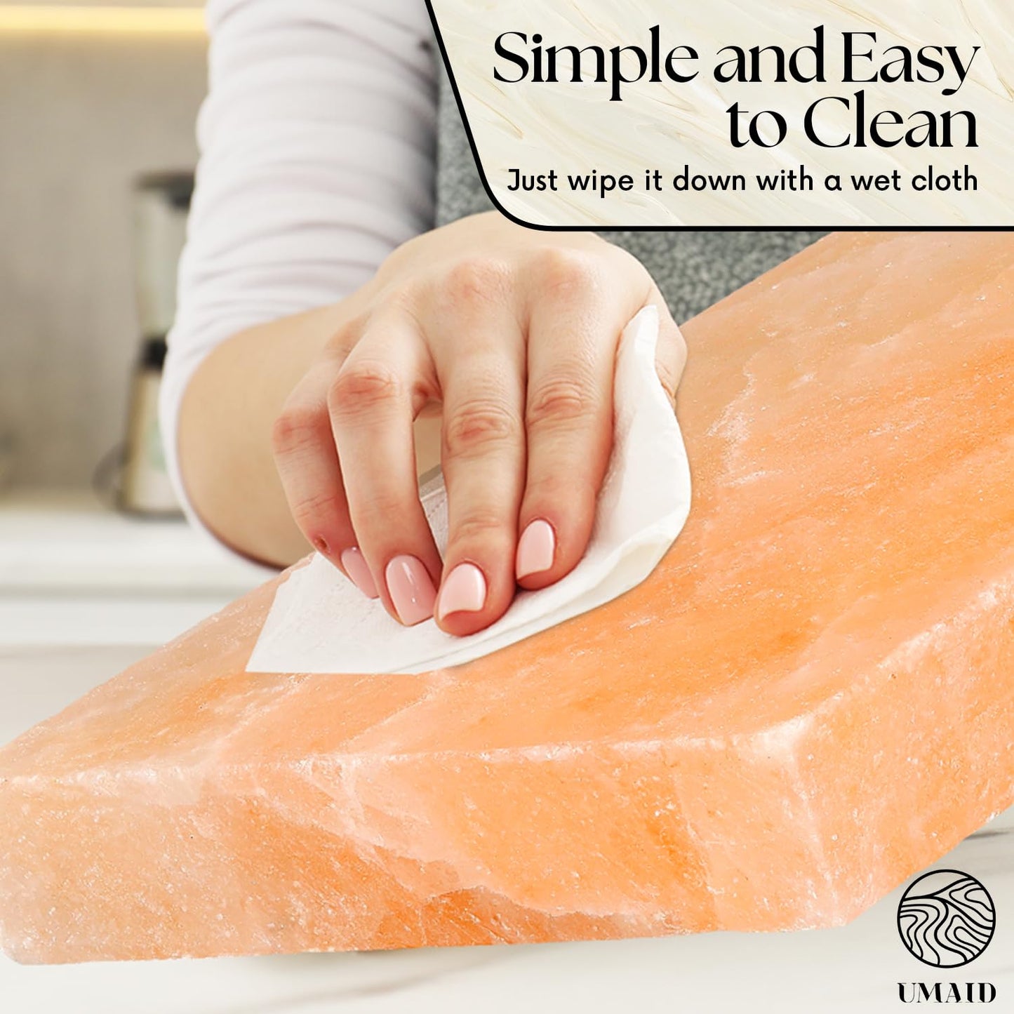UMAID Himalayan Salt Block For Grilling, Cooking, Cutting and Serving,8X8X1.5 Food Grade Himalayan Pink Salt Stone on Stainless Steel Plate & Recipe Pamphlet, Unique Gifts for Men, Women, Chef, Cooks