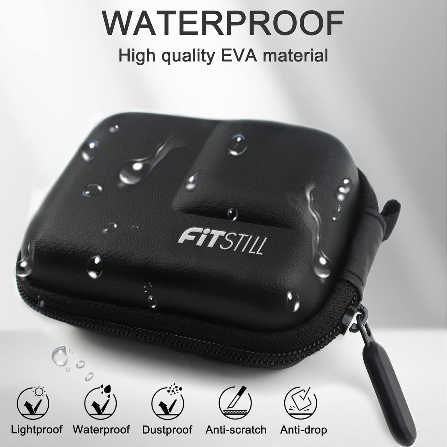 FiTSTILL Black PU Mini Carrying Case for Go Pro Hero 13 Black,Hard Shell Travel Storage Case for Hero 12/11/10/9/8/7/(2018)/6/5 DJI Osmo Action,AKASO,Campark,YI Action Camera and More