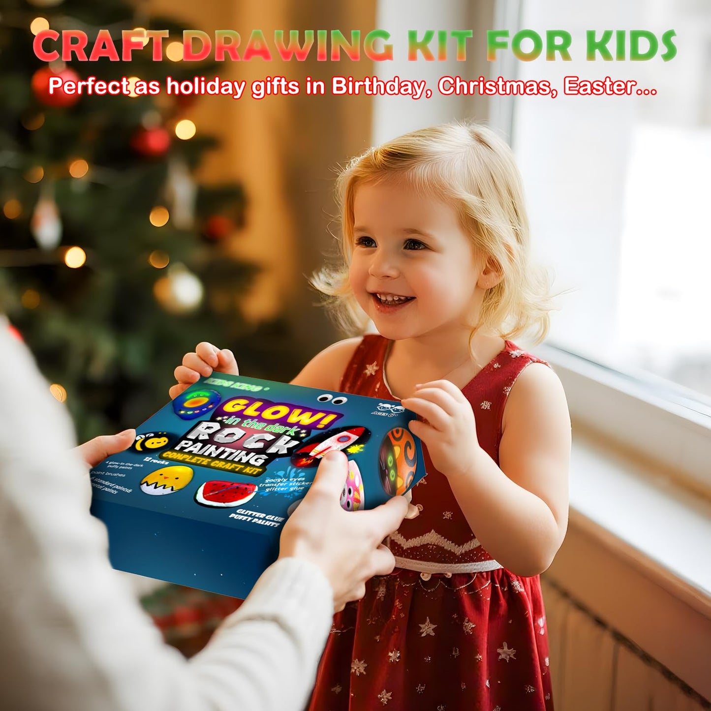 KIDS KING Glow in Dark Rock Painting Kit for Kids Ages 6-12, Art Craft for Party Drawing Activity, Complete Art Craft Kit Party Favors, Creative Toy Gifts for Boys Girls Birthday & Holidays, Christmas