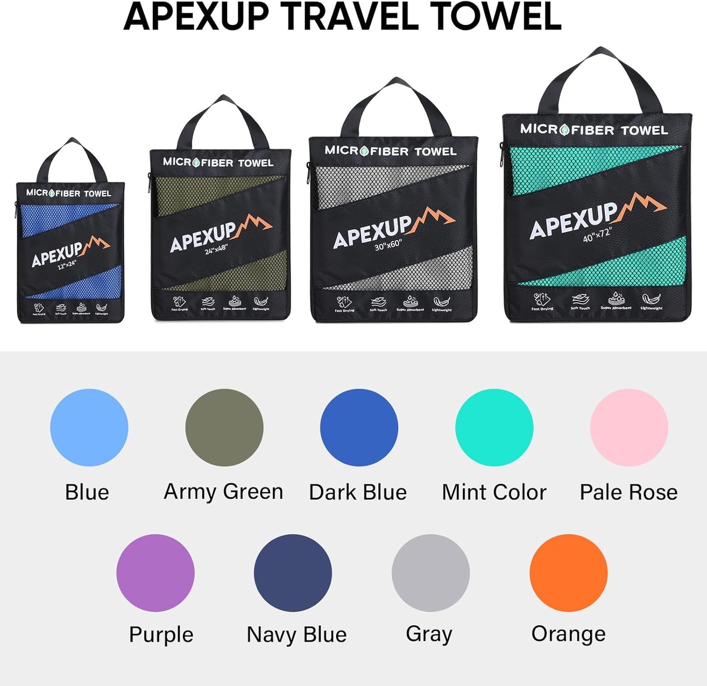 APEXUP Microfiber Travel Towel, Ultra Absorbent Quick Dry Towels, Lightweight Gym Sports Camping Towel for Workout, Yoga, Beach, Shower, Swimming (48"×24", Army Green)