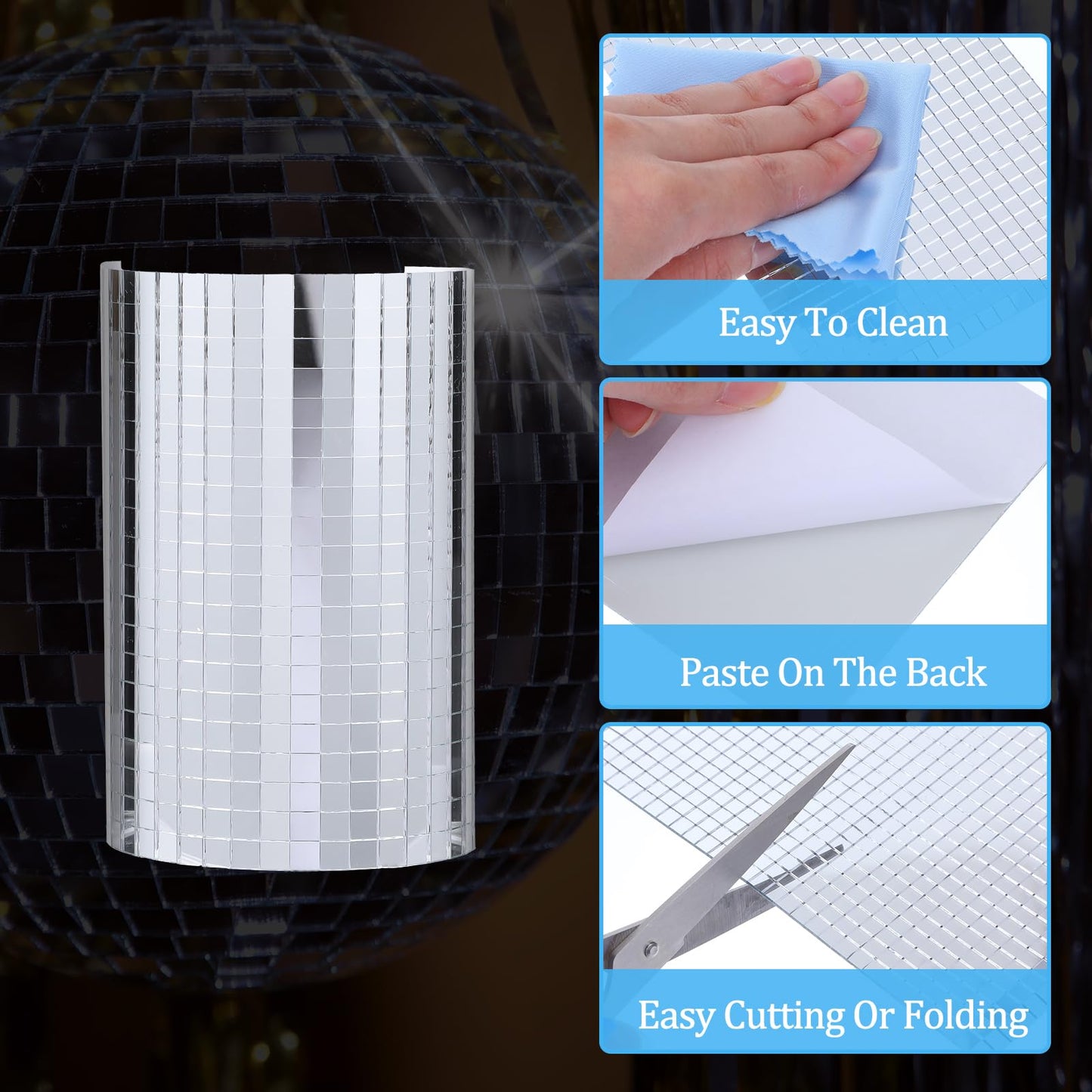 18000 Pieces Mirror Mosaic Tiles, 5 x 5 mm Self Adhesive Mirror Stickers, Real Glass Mini Square Mirrors, Disco Ball Stickers for Crafts DIY Home Decorations