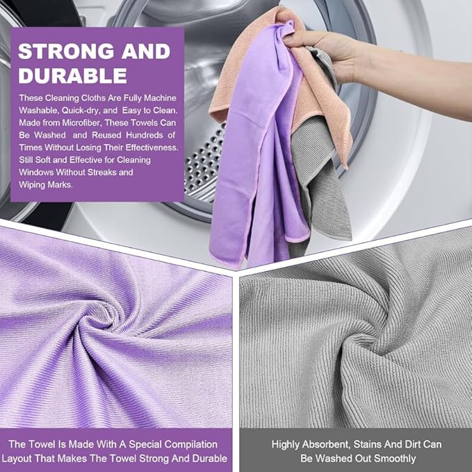 Microfiber Cleaning Cloth Set for Windows, Glass & Mirrors – Reusable Magic Cloth for Streak-Free Shine, Lint-Free Multi-Surface Cleaning Rag for Home, Kitchen, Bathroom, Car & Stainless Steel