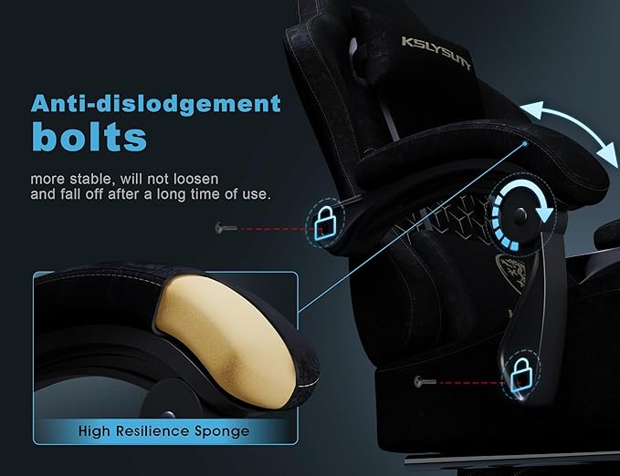 Gaming Chair Breathable Leather with Pocket Spring Cushion,Wide and High Ergonomic Office Chair with Headrest,Computer Gaming Chair with Footrest for Adult and Teen,Black