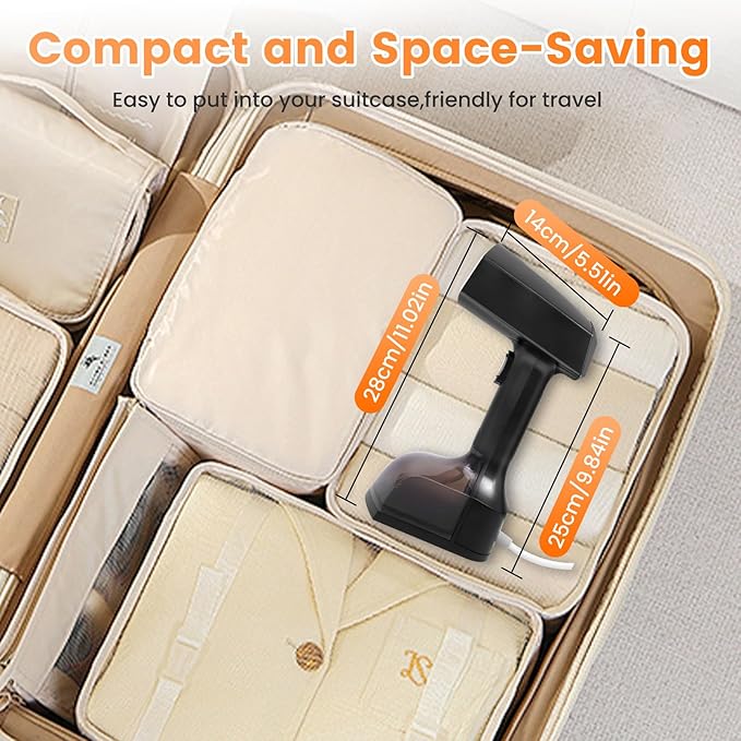 Travel Steamer for Clothes, Portable Steamer, 10-Second Fast Heating Handheld Steam, 2500W Power, 3 Steam Modes, with 350ml Water Tank, for Home Travel Office